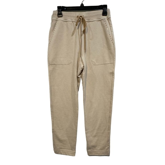 ST. JOHN $695 French Terry Joggers Cream Beige Embellished Pockets Size S - Picture 3 of 8